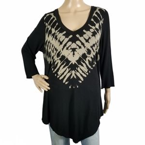 New Directions Black with Tan Tye-Dye Design Tunic